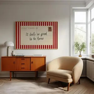 No Framed - Vintage Postcard Poster - Striped Homely Wall Art Print - Retro Aesthetic Room Decor for Cozy Home Vibes - High Quality Paper