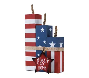QVC Americana Firecracker Block Bundle, 14"H Home Decor Plaque Sign