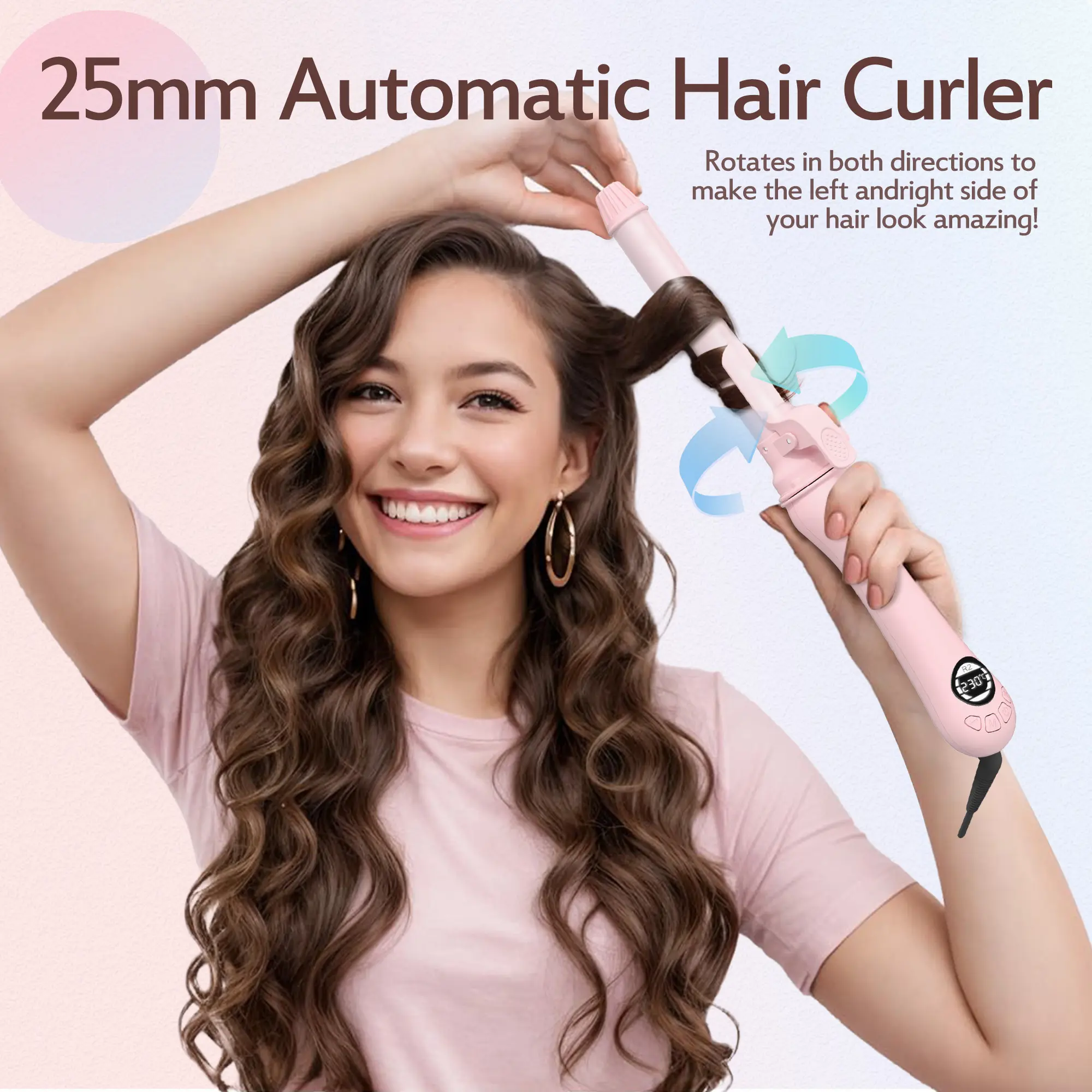 25mm Fully Rotating Electric Automatic Curler, Lazy Hair Styling Tool, Damage-Free Large Barrel Hair Styling Solution, Personal Care Curling Iron Styler Salon Traditional
