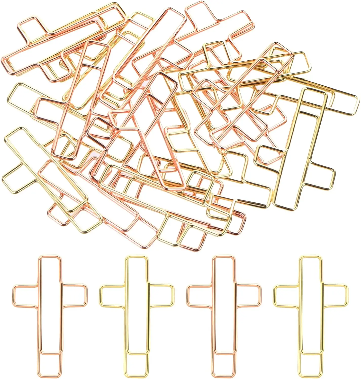 20-Pcs Gold & Rose Gold Cross Paperclips, Office Stationery with Spiritual Touch, Bookmarks & Page Markers for Bible Journaling, Paperclip