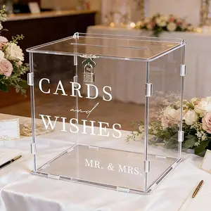 Acrylic wedding card box money gift box holder; clear card box; large letter envelope boxes with lock and slot for reception, anniversary, birthday party, baby shower