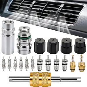 19PCS Air Conditioning Valve Core Kit - Car AC R12 R134a Teflon Seal Refrigeration Schrader Valve Stem Cores with Remover Tool, Service Valve & HVAC System Charging Port Seal Caps Kit