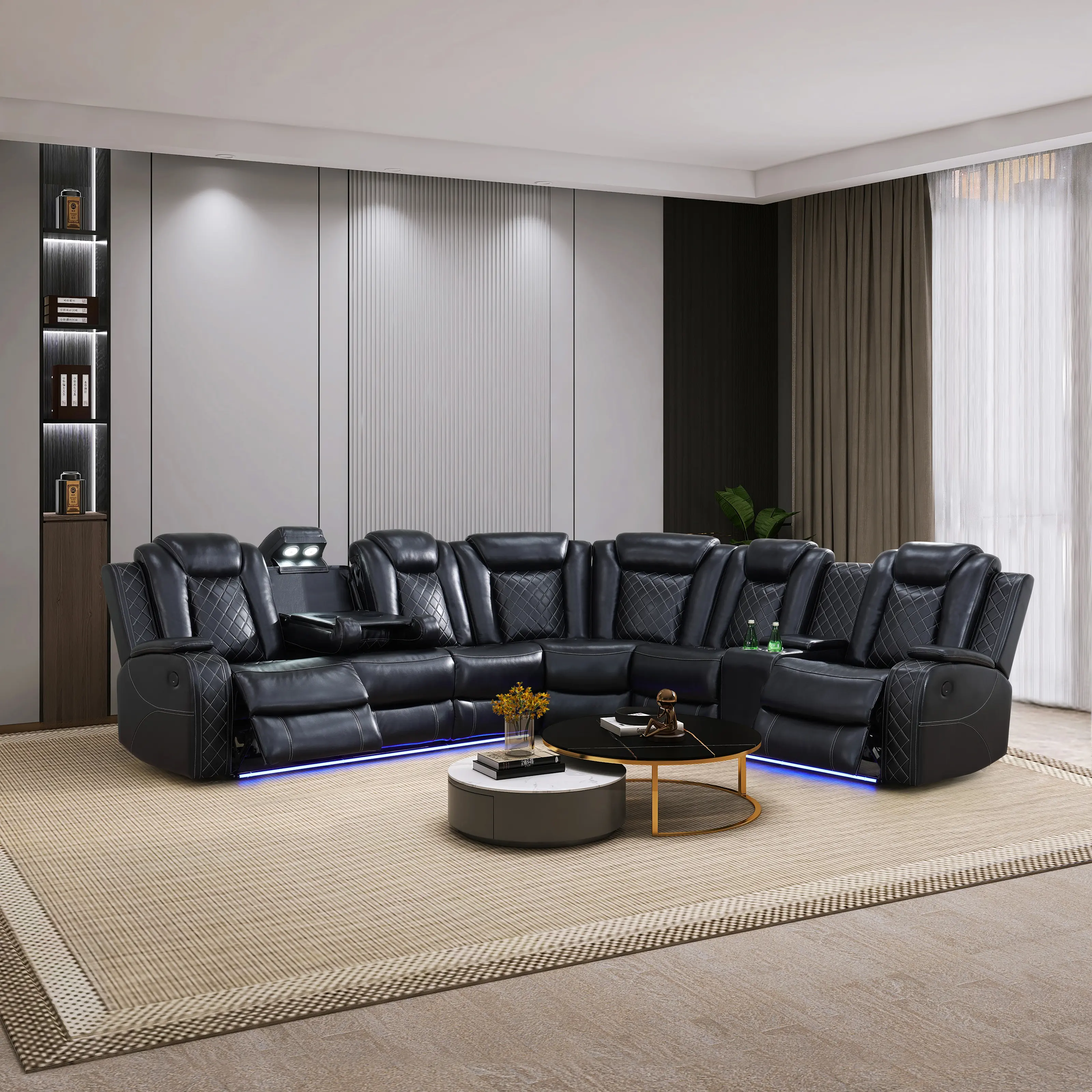 Living Room Furniture Set Leather Sofa Living Room Set Power Recliner Adjustable Sofa,loveseat And Chair With Cup Holders/storage Console/led Light/ups Port For Living Room, Office,dorm essentials,home decor