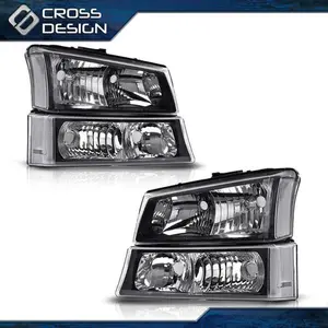 CROSSDESIGN Black Headlights Signal Bumper Lamps Fit For 2003-2007 Chevy Silverado Avalanche