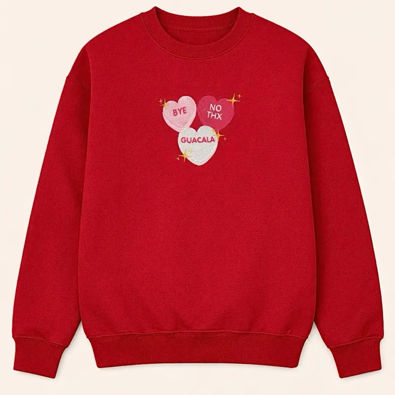 Red Latin Inspired Guacala Candy Hearts Embroidered Sweatshirt Valentines Day Sweaters Womenswear