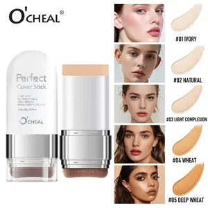 O'CHEAL 6-color Dual-Ended Concealer Foundation Stick, 2-in-1 with Brush, Waterproof Flawless Full Coverage, Hydrating Olive & Camellia, Long-Lasting Lightweight Matte, Covers Dark Circles & Blemishes, Wheat Shade for Women & Girls, 2.09 Oz concealer