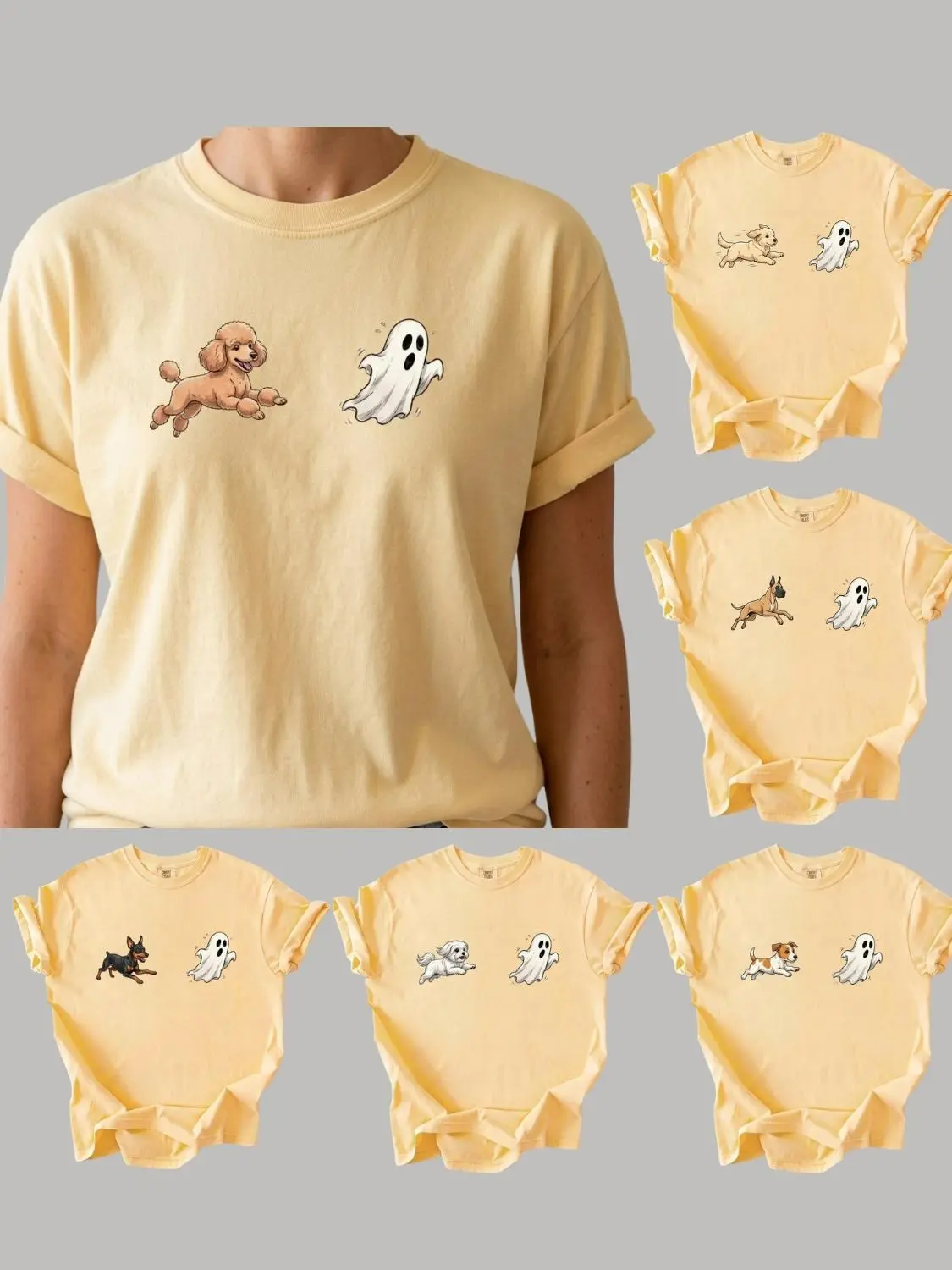 30+ Dog Breeds Chasing Ghost Graphic Shirt Cute Halloween Dog Lover Gift