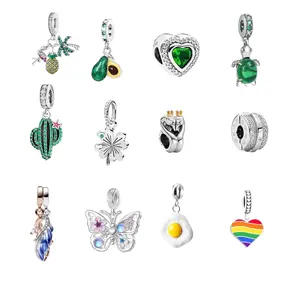 925 Sterling Silver Dangle Charm for Bracelet – Cute Heart, Butterfly, Flower, Travel Charms, Gift for Women