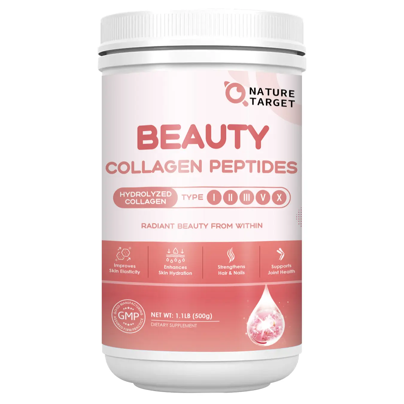 NATURE TARGET Beauty Collagen Peptides Powder for Women, Multi Collagen Powder with Vitamin C, Biotin, Hyaluronic Acid – Unflavored, Keto Friendly, Easy Dissolve, Non-GMO, 50 Servings, Adults, Body Health, 1.1Lb