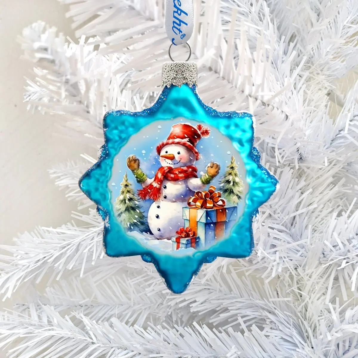 Designocracy 776021 Handmade Reflective Mercury Glass Snowman Figure Ornaments (3 x 2 inches, 0.8 lbs), Limited Edition Indoor Holiday Decor with Satin Gift Box, Ribbon-Included Festive Home Supplies