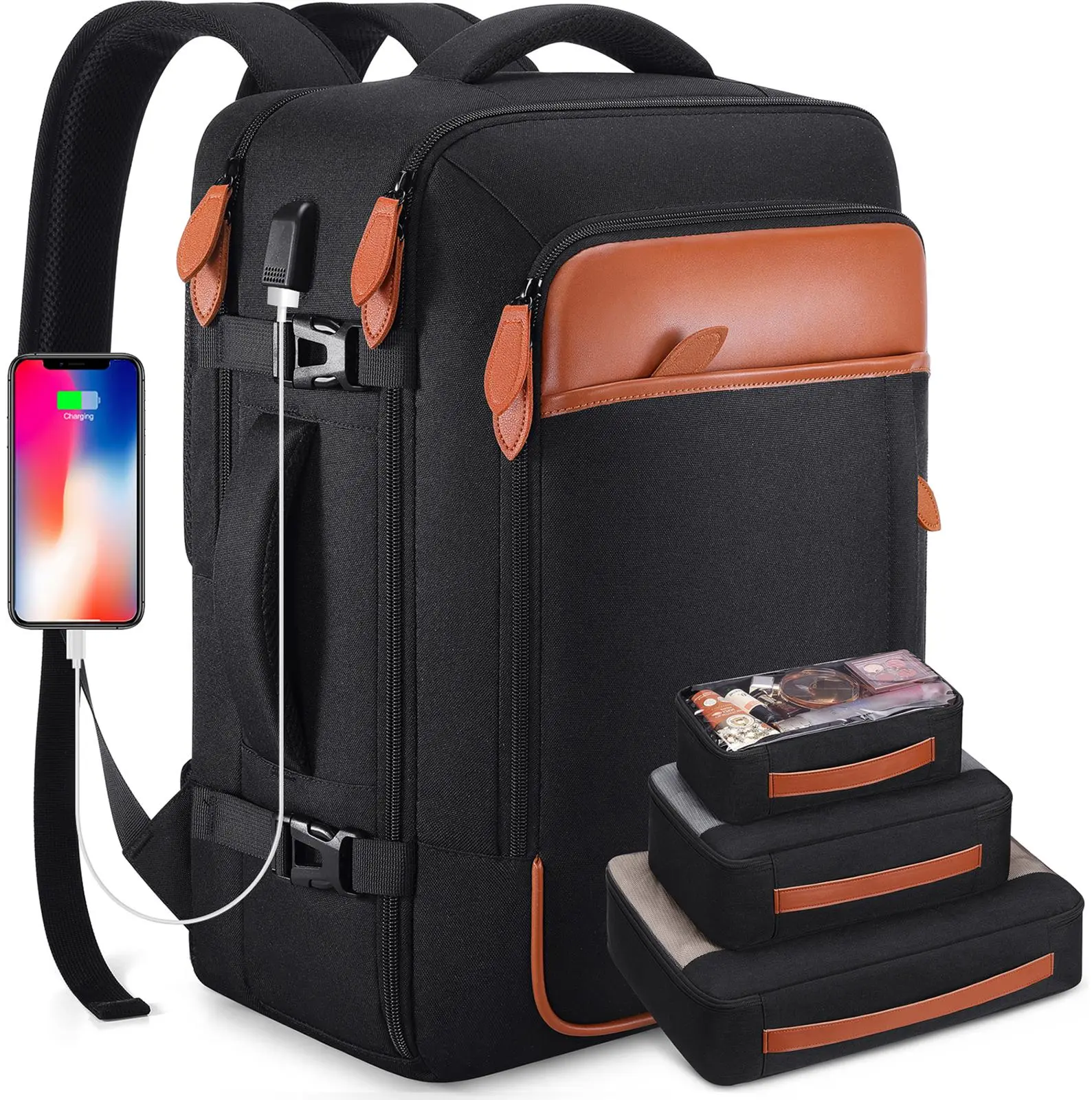 UKEIN 40L Expandable Stowable Shoulder Straps Backpack for Men & Women Airline Approved Carry On Laptop Backpack with 4 Packing Cubes Water Resistant  Weekender Bag for Business School Travel, Spring Airport Backpack, Carry On Luggage,summervibes tiktoksh