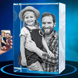 ArtPix 3D Crystal Photo, Personalized Fathers Day Gifts for Dad, Men, Him, Husband, Grandpa, Great Customized Gift With Your Own Photo for Mom, Wife, Women, Custom Glass 3D Laser Etched Picture Frame