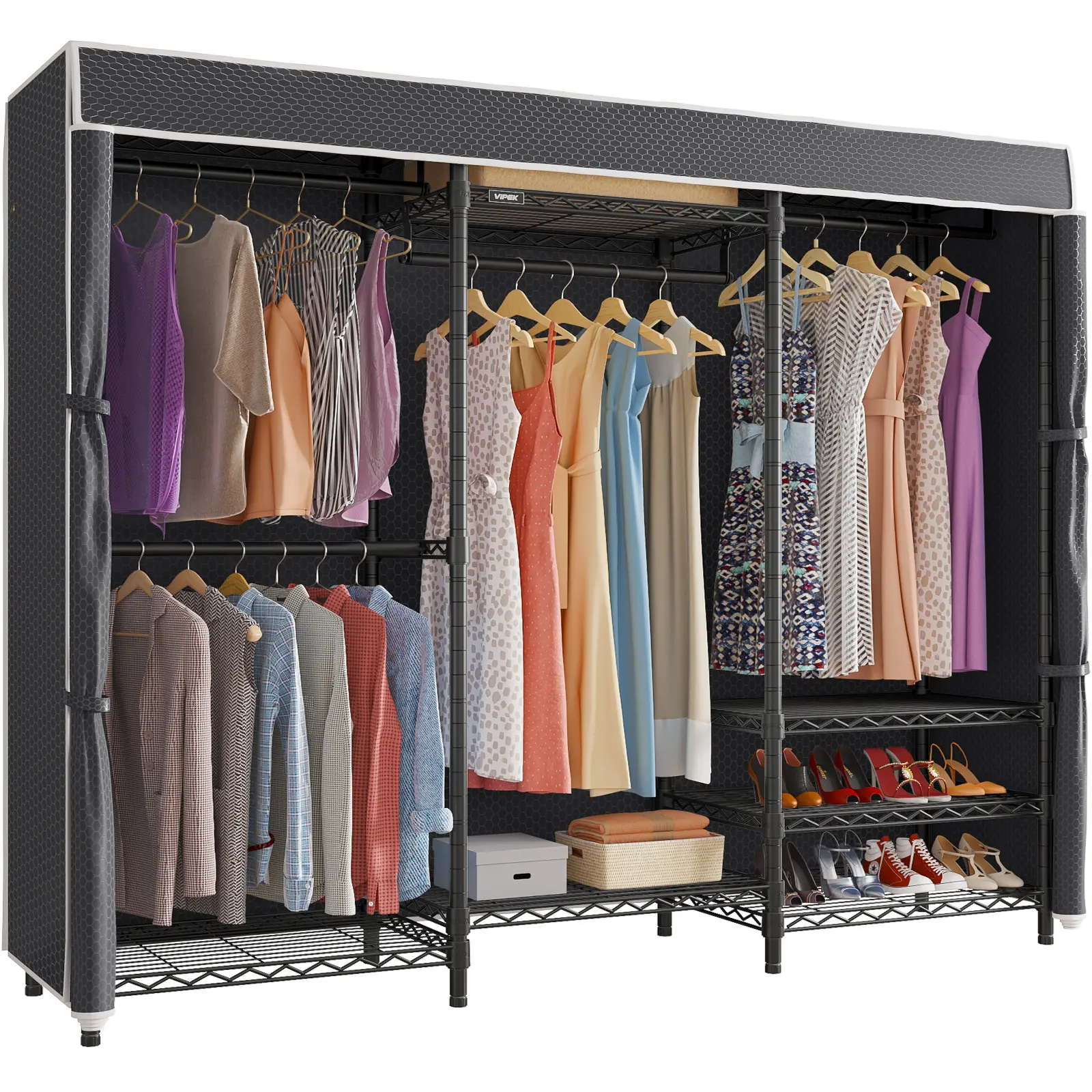 VIPEK V5C Heavy-Duty Covered Steel Wardrobe Closet Armoire - Portable Clothes Closet with Adjustable Shelves, Easy-Clean Fabric, 800LBS Steady Frame, Modern Clean Look, Assembly-Required Small Room Ideas Furniture
