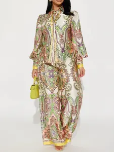 Maldives Satin Pant Set - Green/combo