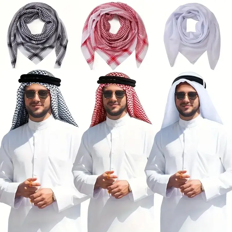 Men's Classic Geometric Scarf, 55x55in Woven Polyester Fashion Headscarf - Lightweight All-Season Head Wrap for Sun Protection (1, 2, or 3 Pack), Head Wraps, Square Head Scarves