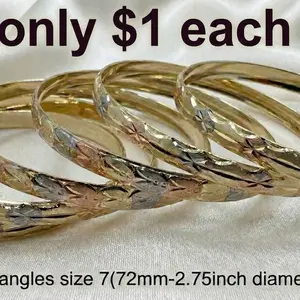 Exquisite 3 Tone Gold Color Brass Bangle Set of 7 Bangles for Big Wrist Size 7 (73mm Diameter )Anti-Tarnish Symbol of Prosperity Luck and Protection