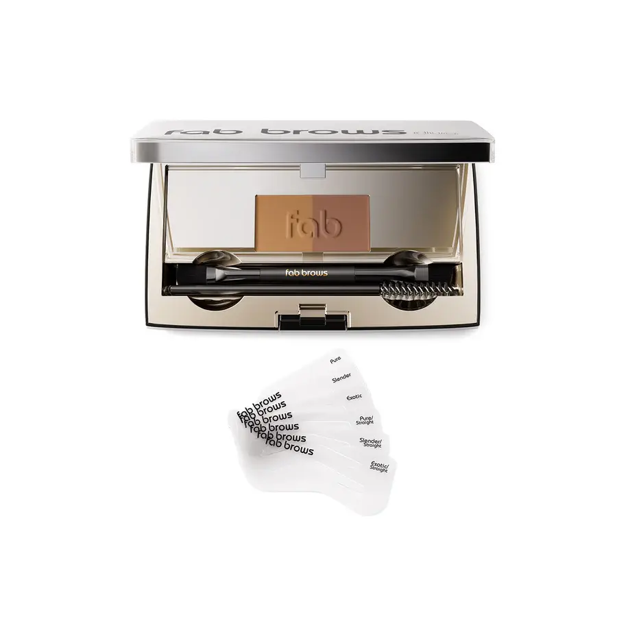 Fab Brows Duo Eyebrow Stencil Kit | Brow Powder, Brush, Compact Mirror & 6 Reusable Shapes