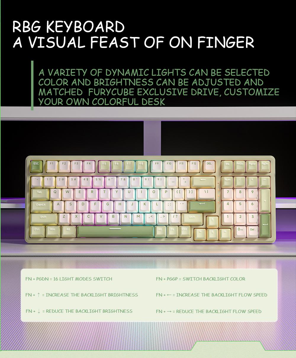 FURYCUBE K99 pro Creamy Wireless/Wired/2.4G Mechanical Keyboard,Gasket Structure, Hot Swappable,RGB Gaming Keyboard,Gift for Girlfriend,Office Keyboard with Numpad