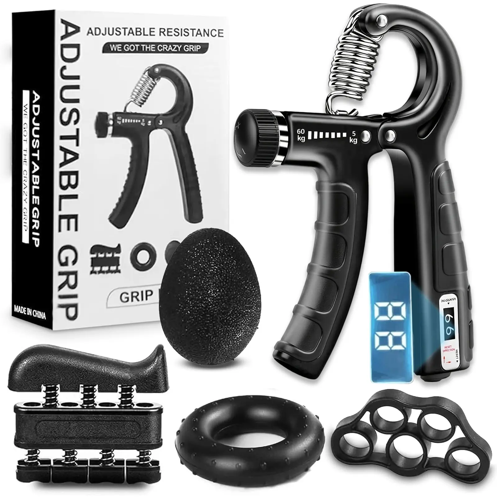 5-in-1 Set Unisex Hand & Forearm Strengthening Kit - Portable Home Gym Accessory, Enhance Grip Strength, Includes Hand Grips, Finger Exerciser, Stress Ball, Vein-Boosting Specialty Kitchen Utensil Accessory