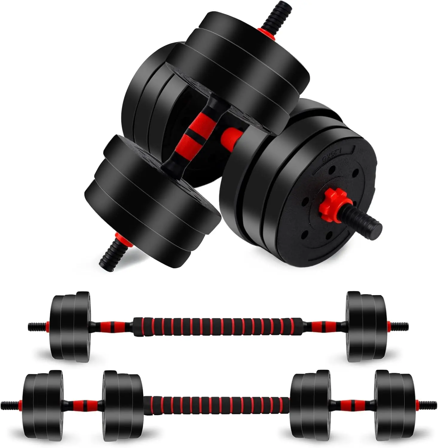 Adjustable Dumbbell Set (total 22/44bls ) for Home Gym Fitness Weight Plates, 3-in-1 Ergonomic Modes, Heavy Duty Cast for Strength Training Barbell Weight Set Exercise Equipment, Adjustable Weights Plates Workout Equipment Home Gym Kit