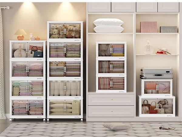 BROVIEW 180Qt/240Qt/300Qt Stackable Storage Bins with Lid, Each 60Qt Stackable Storage Bin, Closet Organizer and Storage Drawer, Collapsible Storage Box with Wheels, Plastic Clothes Storage Cabinet Containers for Home Organization