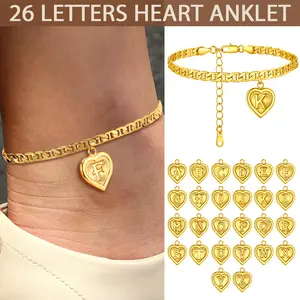 FindChic Initial Heart Anklet Cute Casual Daily Personalized Letter Pendant Mariner Chain Golden Silver Non Tarnish Ankle Bracelet Summer Beach Footwear Graduation BFF Jewelry Gift for Women Girls Girlfriend