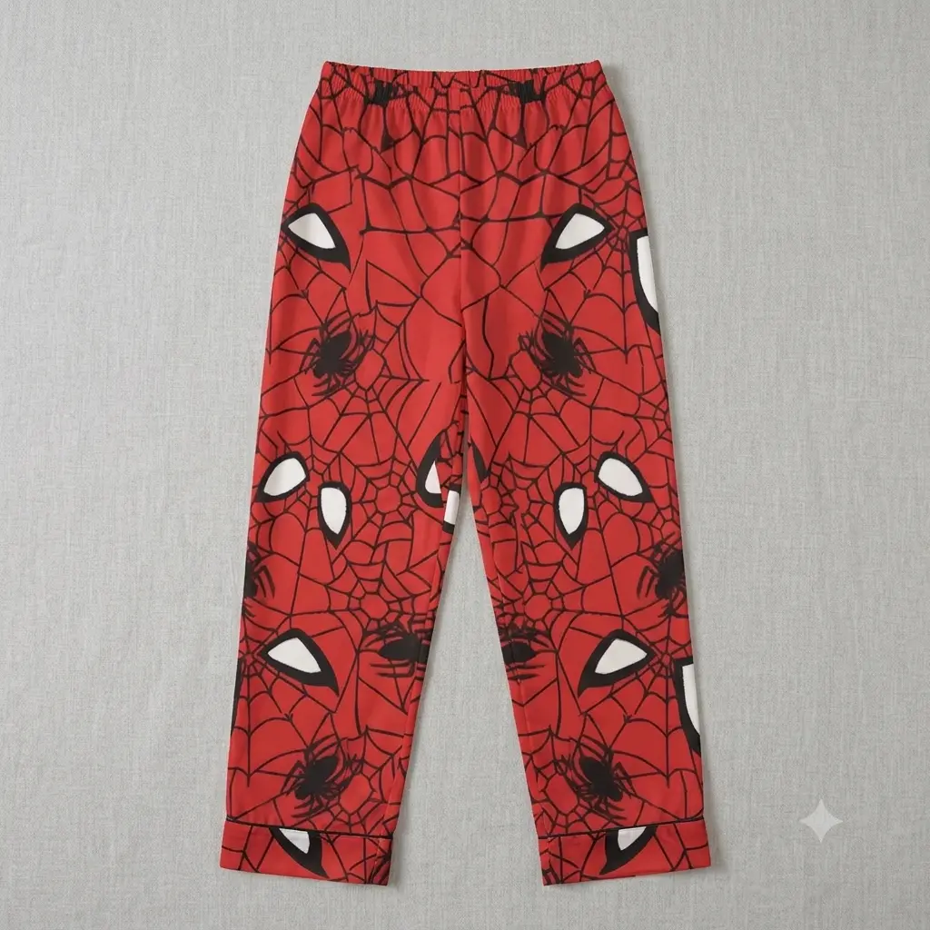 SpiderWeb & Mask Pajama Pants | Graphic Wide Leg Lounge Pants & Cozy Aesthetic Sleepwear