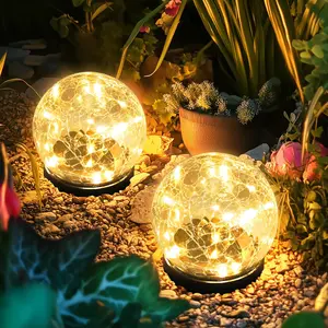 2/4 Packs Outdoor Solar Globe Lights, Led Solar Light Balls for Lawn Garden Patio Table Art Decoration, Yard Landscape Illuminated Cracked Glass Sphere Gazing Ball Lights