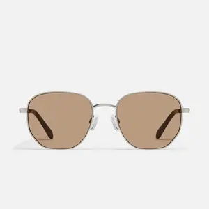 QUAY - BIG TIME Polarized Sunglasses Geometric Metal Frame Round Shape Adjustable Silicone Nose Pads Minimalist Design