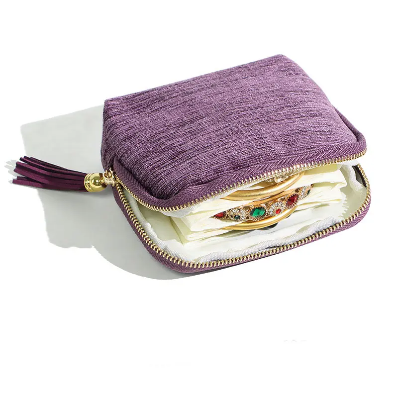 jewelry zippered pocket case Travel Jewelry Bag Portable Organizer with 5 Compartments Velvet Satin Lining Tassel Zipper for Rings Bracelets Necklaces Tassel Bag Boxes