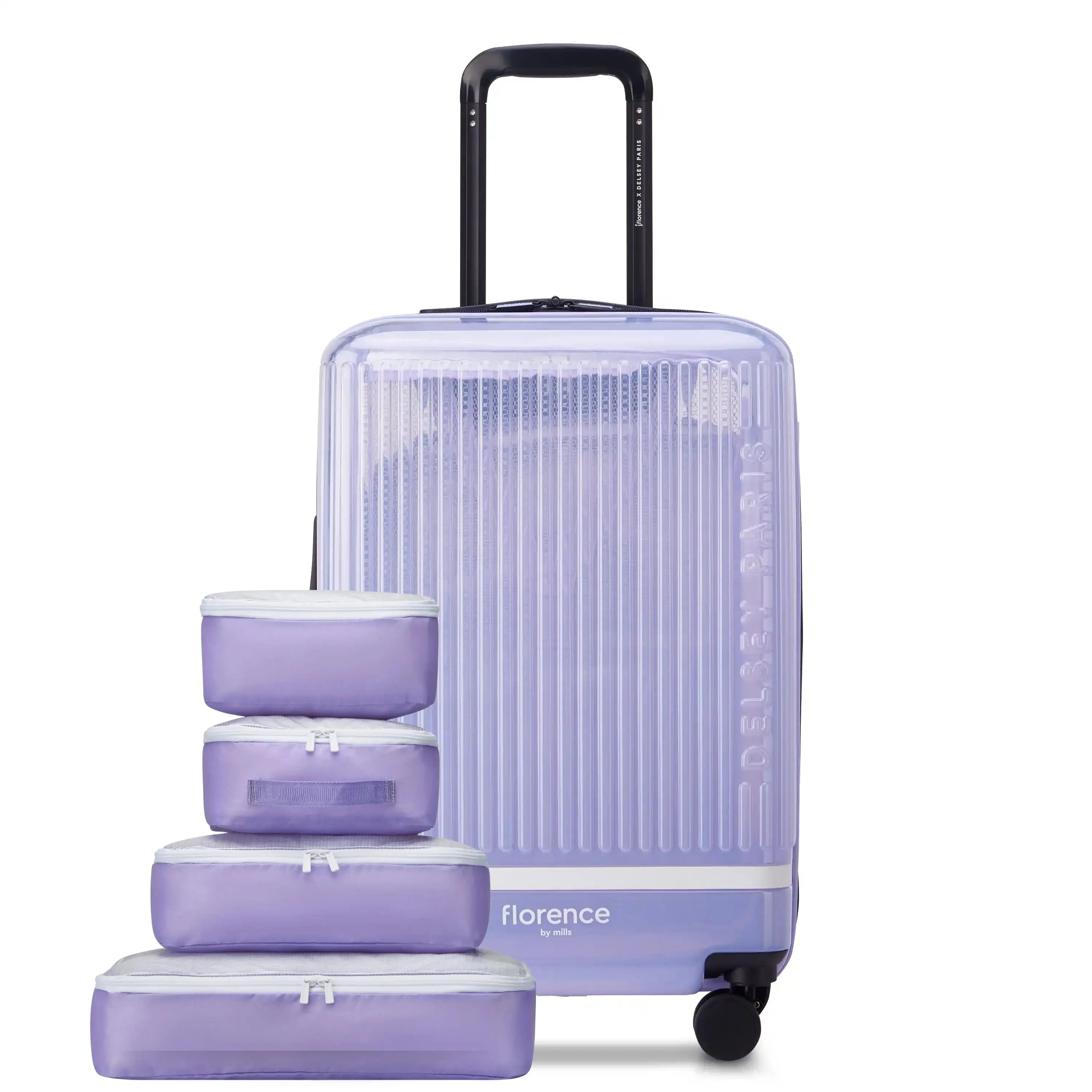 DELSEY Paris x florence by mills Gotta Glow Hard-Sided Polycarbonate Stylish Expandable Carry-On Plus Spinner Luggage - Abrasion-Resistant, Shred-Resistant, High-Durability, Irrompible, Gradient Design, Tie-Down Straps, Spinner Wheels, Abrasion-Resistant