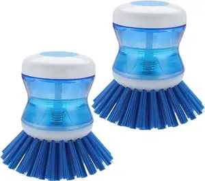 Dish Brush with Soap Dispenser for Dishes Pot Pan Kitchen Sink Scrubbing, Blue 2 Pack