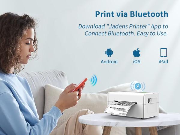 JADENS Bluetooth Label Printer Thermal Shipping Printer Wireless Printer for Small Business & Package, USPS, UPS, Compatible with Phone, iPad, PC
