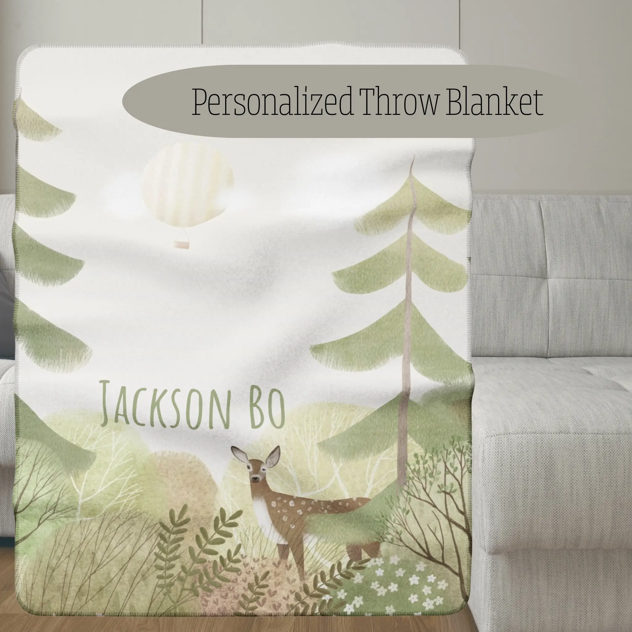 Personalized Woodland Deer Sherpa Blanket