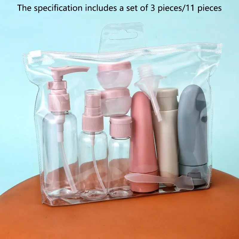 3pcs/11pcs Portable Refillable Design Bottle Travel Set, Plastic Travel Bottle, Container Set, Toiletries Storage Bottle, Bath and Wash Separate Bottles, Ideal for On-The-Go Use
