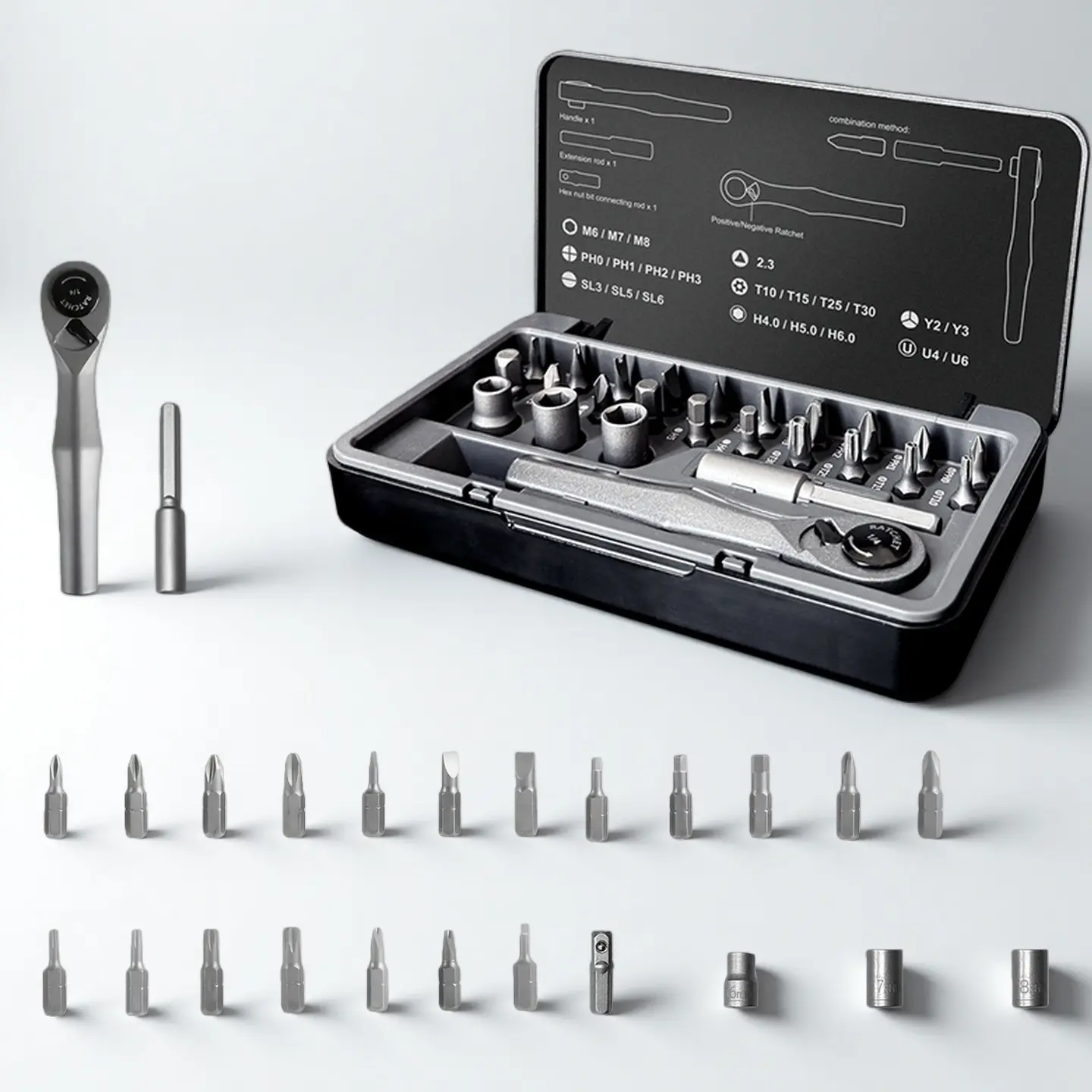 25-in-1 Ratchet Screwdriver Set, Multifunctional Manual Hand Tool with Interchangeable Bits, Sockets, Magnetic Precision Mini Bits, Portable Kit for Home Repair & DIY, Multifunctional Screwdriver