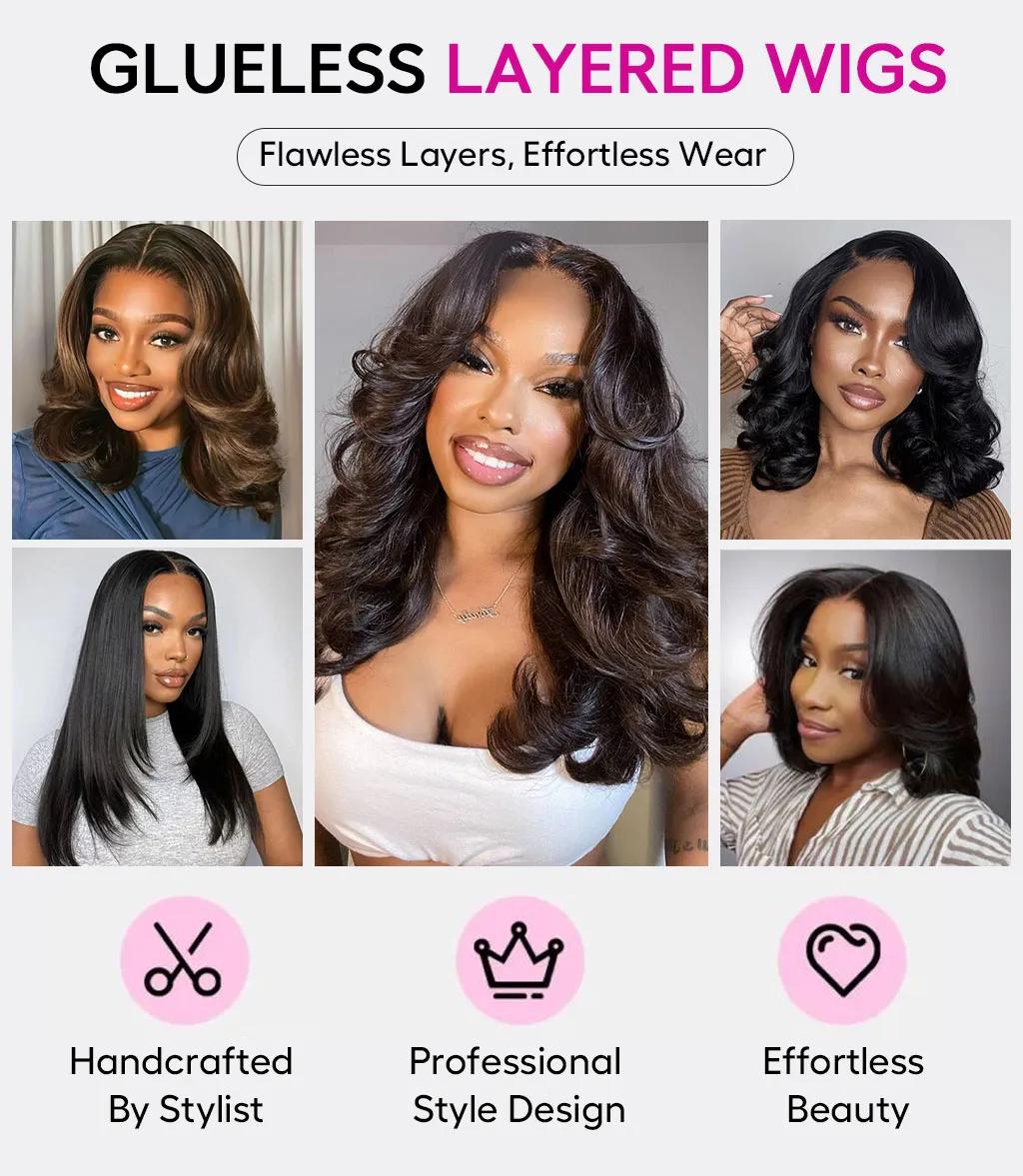Tinashe C Part Butterfly Layered Cut Loose Wave Pre-plucked C-Side Part with Pre-cut Baby Hair Glueless Wig Pre-cut 6×5 HD Lace Wig Pre-Everything Shoulder Length Human Hair