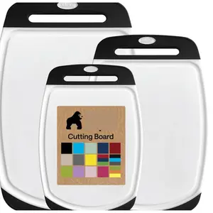 BPA-Free Reversible Kitchen Cutting Board Set of 3, US Designed, Nonporous, Juice Grooves Catch Liquid, Slip Resistant Border, Dishwasher Safe, Durable Large Food Chopping Boards, Black