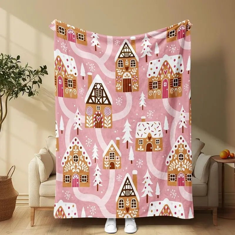 Kringle Express Christmas Thanksgiving Gingerbread Print Soft Microfiber Throw Blanket - 1-Count, 100% Polyester Flat Weave, Wrinkle-Resistant, Durable, Lightweight Warm, Home Decor, Couch Use, All-Season Home Textile