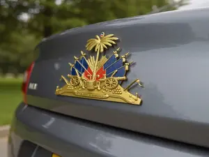 Haitian Palmiste Emblem Sticker 2pcs - Durable High-Quality Adhesive for Cars Laptops Phones - Iconic Design with Cannons & Flag - Weather-Resistant - Show Pride & Identity