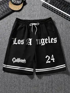 Men’s athletic shorts made from soft, breathable fabric featuring a stylish letter print, drawstring elastic waistband, trendy cool style—perfect for everyday wear, commuting, gym training, and workouts.