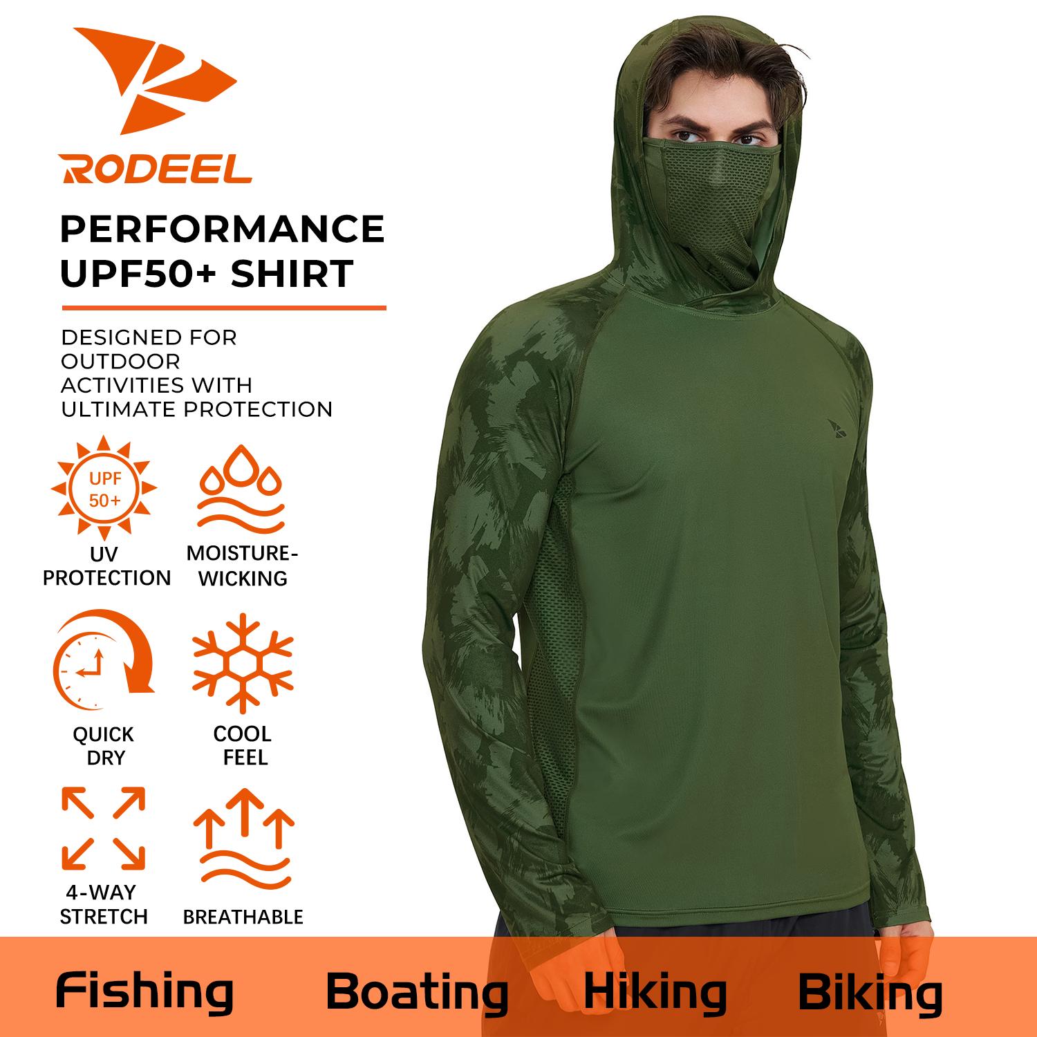 【RODEEL】915 Sun Hoodie Shirts w/ Mask Neck Gaiter Men UPF 50+ UV Protection Long Sleeve Lightweight Quick Dry Moisture Wicking Breathable Cooling Athletic Activewear for Outdoor Sport Fishing Boating Hiking Cycling Roofing Construction Tree Service 【RODEEL】915 Sun Hoodie Shirts w/ Mask Neck Gaiter Men UPF 50+ UV Protection Long Sleeve Lightweight Quick Dry Moisture Wicking Breathable Cooling Athletic Activewear for Outdoor Sport Fishing Boating Hiking Cycling Roofing Construction Tree Service