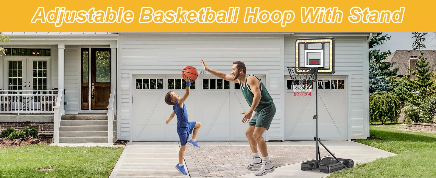 CuLiDing Kids 3ft to 5.8ft Height Adjustable Indoor Basketball Stand with Timer,Weatherproof Base for Outdoor Practice Portable Durable Fun