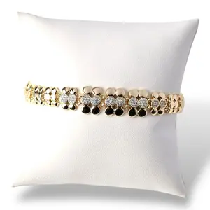 Gold-Tone Bracelet with Delicate Floral Design and Sparkling Accents for Women
