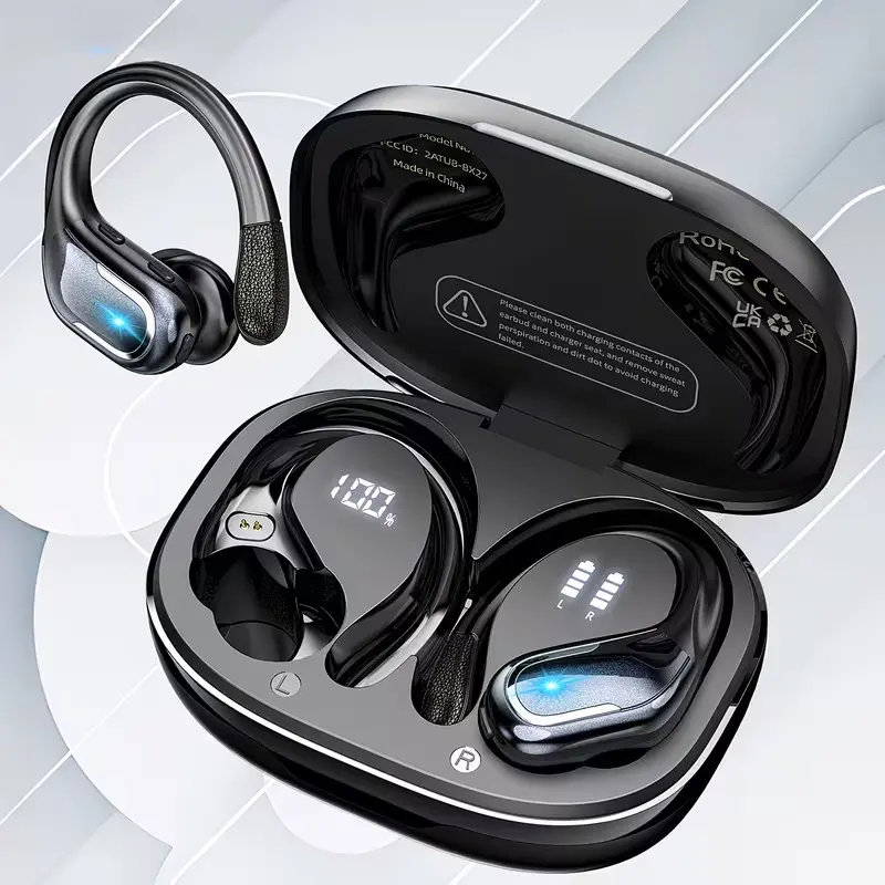 SPZTJK-New Wireless Earbuds for Running Sports, Wireless Earphones with Earhooks Pure Bass Sound, Over Ear Headphones ENC Noise Cancelling with Dual-LED Display, Earphones Built-in Microphone
