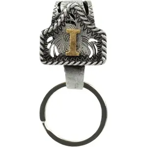 Handmade Cow Tag Belt Key Holder with Copper Initial – Custom Western Keychain, Texas-Inspired Fashion Accessory for Bags, Keys & Gifts