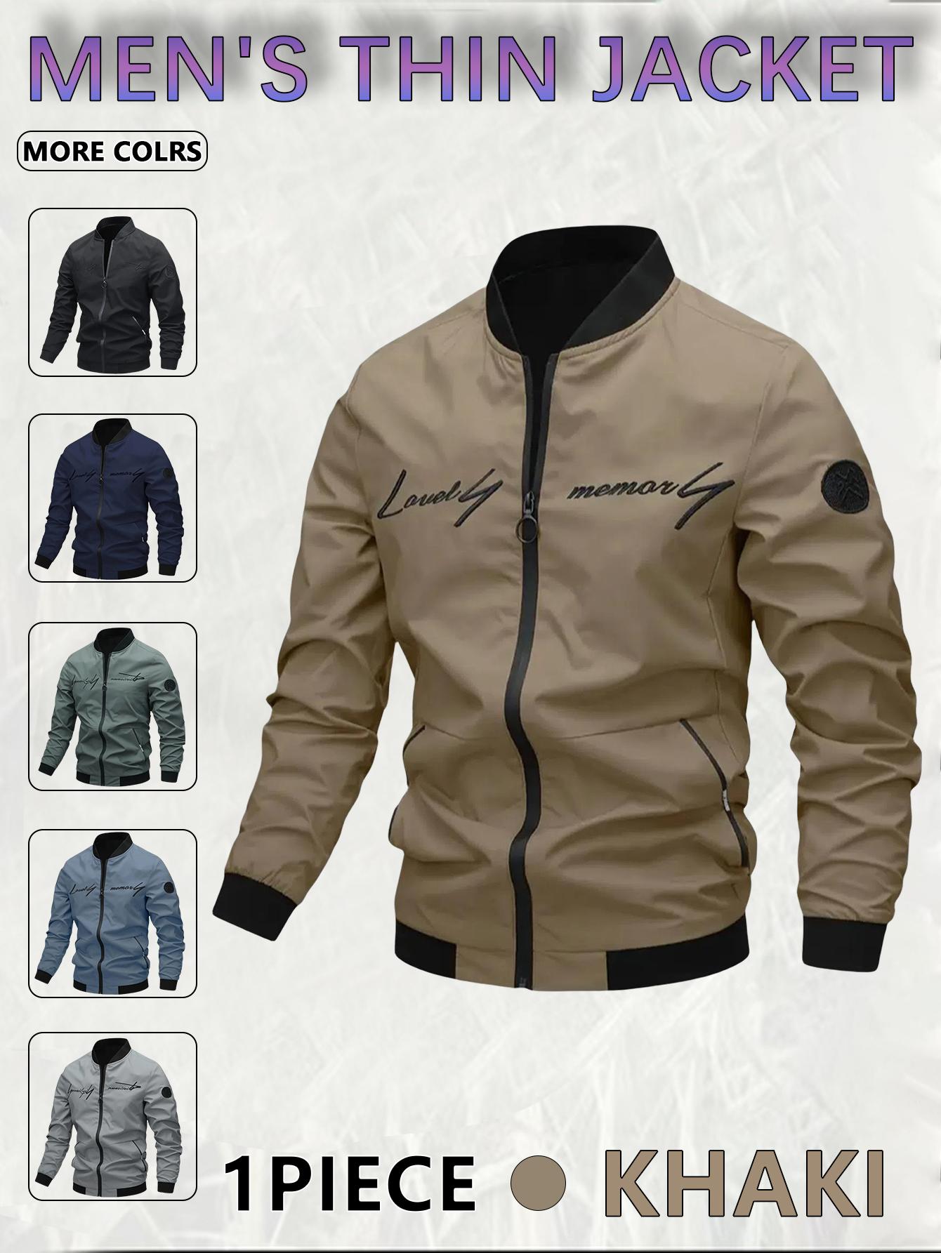 Men's Casual Windproof Jacket Outdoor Mountaineering Camping Polyester Personalized Letter Embroidered Pilot Jacket Beige Grey Qh Long Sleeve Zippers