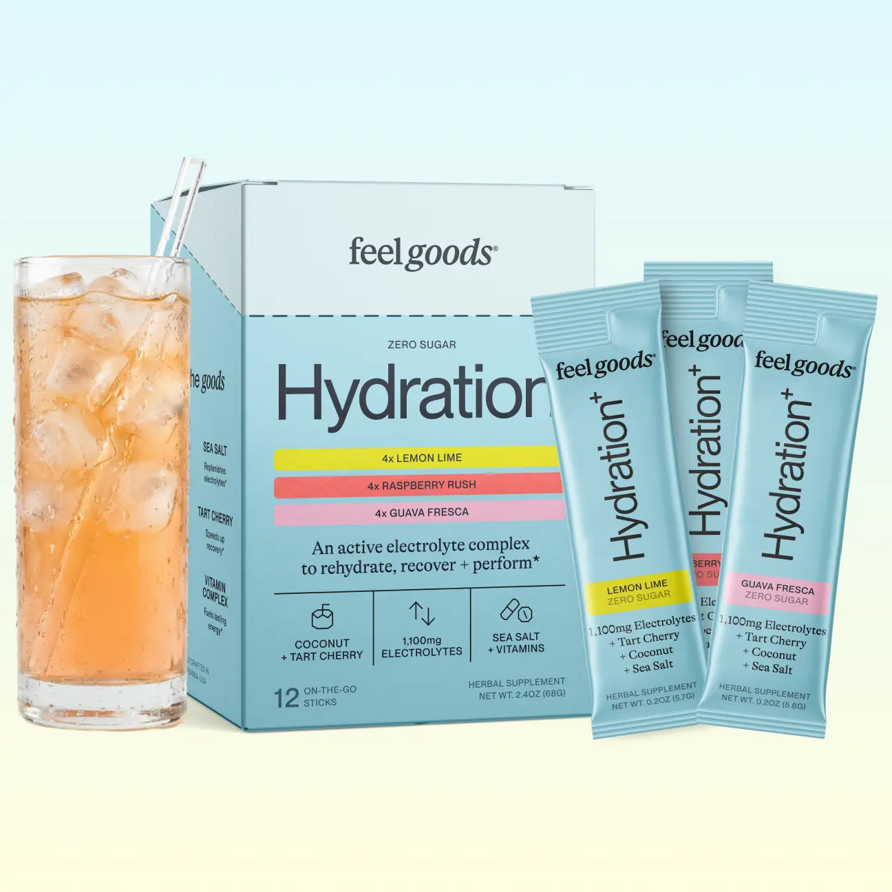 Feel Goods Hydration+ Variety Pack | 1,100mg Electrolytes • Organic Hydration • Magnesium • Potassium • Sugar Free • Tart Cherry • Trace Minerals • Vitamins • Performance • Energy • Cramping Recovery • Electrolyte Powder Packet • Non GMO • Vegan