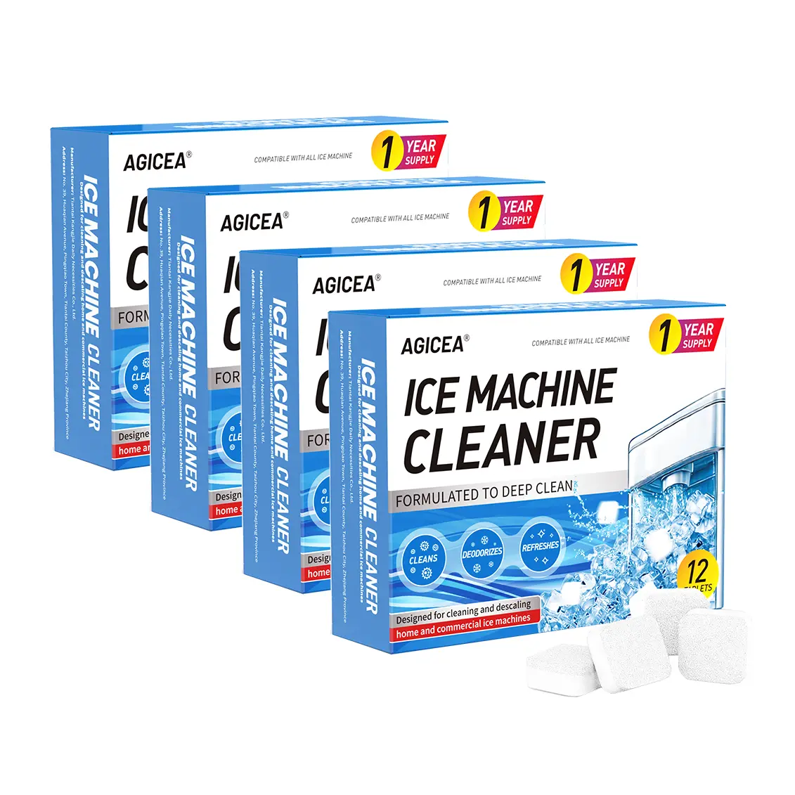 AGICEA Ice Maker Cleaning Tablets (Pack of 12/24/36/48) — Removes Limescale, Deep Cleans, Deodorizes, Safe & Non-Toxic; Suitable for Countertop & Commercial Ice Makers, Home Use, Back-to-School Season