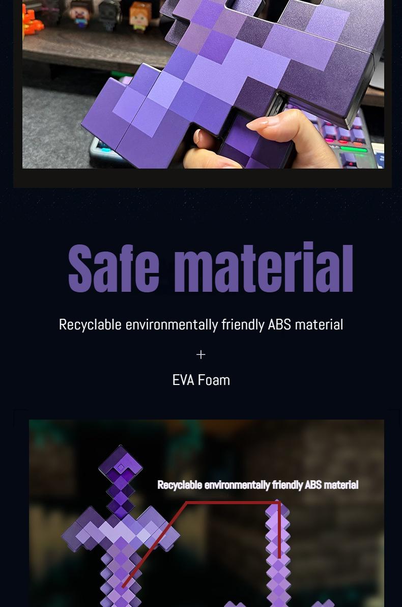 2 in 1 Sword & Pickaxe Transforming Toy with Game-Inspired Light & Sound Effects for Kids Colorful Telescopic Lightsaber